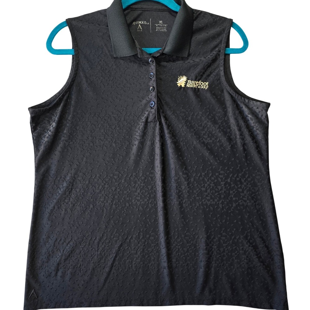 Antigua Womens Size XL‎ Black Sleeveless Golf Polo Shirt Barefoot Resort & Golf